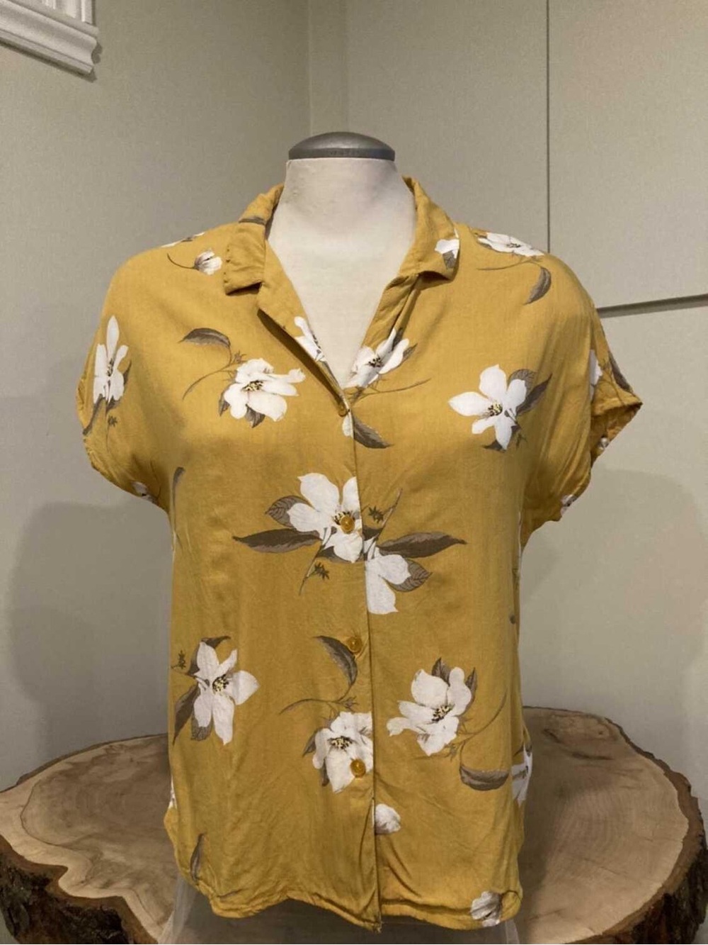 Dynamite Mustard Yellow Floral Button-Down Top